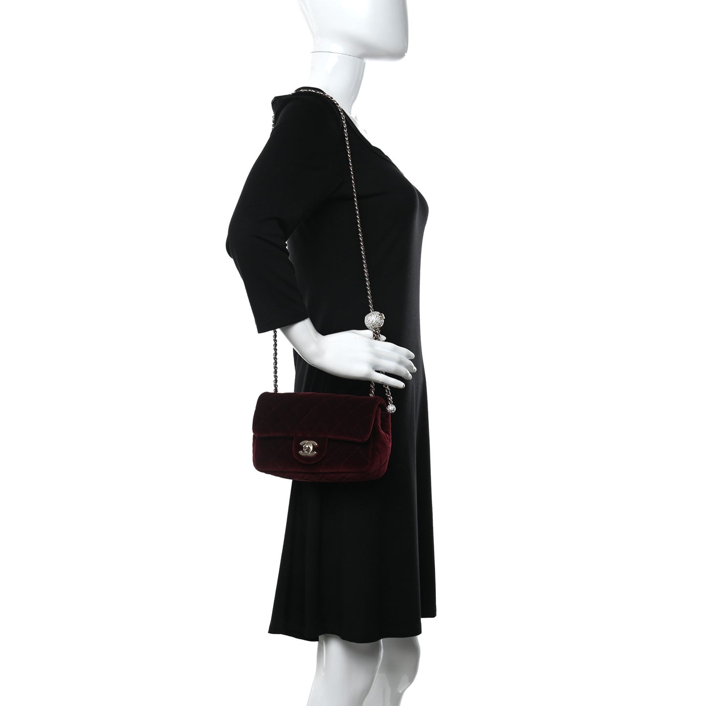 Velvet Quilted Mini Rectangular Pearl Crush Flap Burgundy
