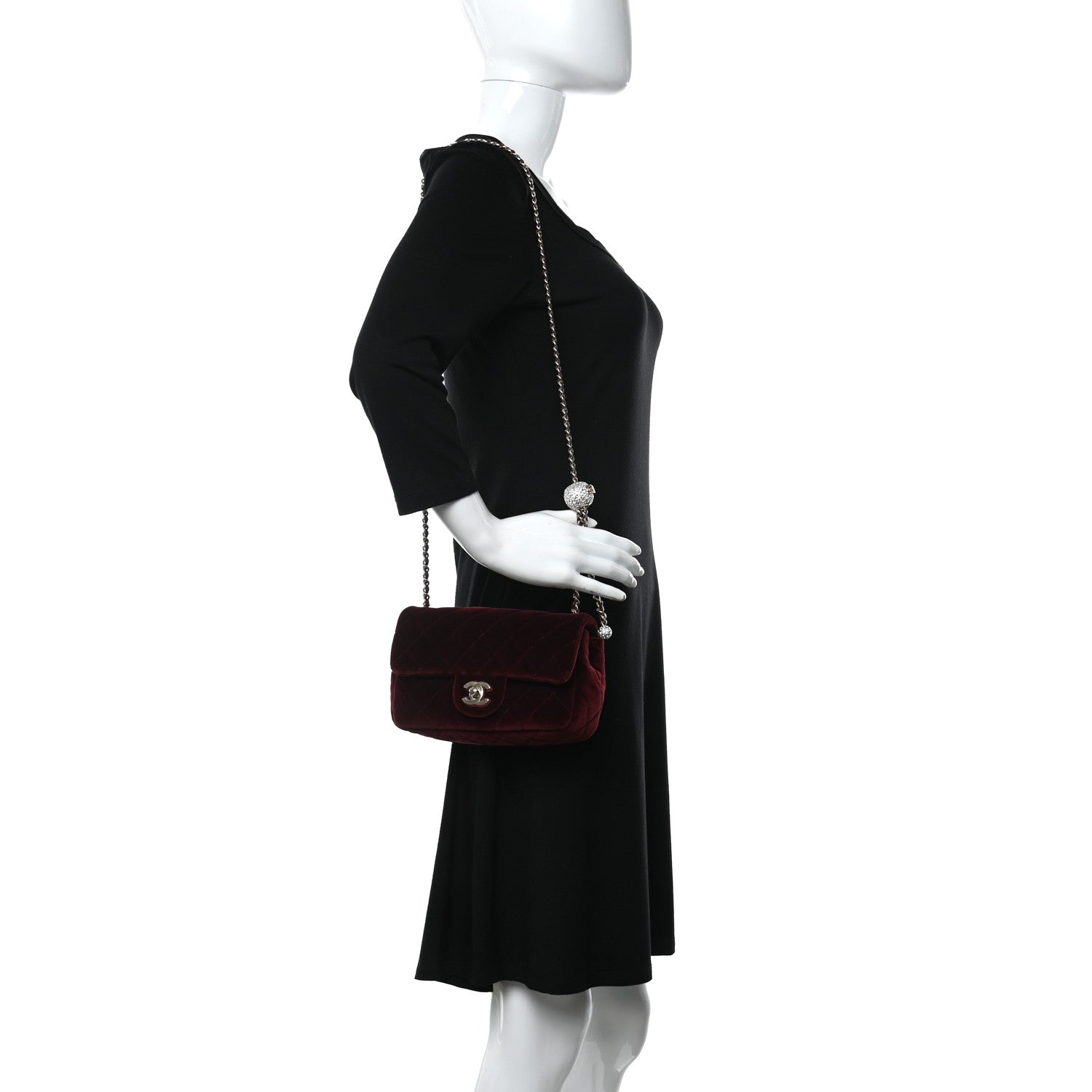 Chanel Velvet Quilted Mini Rectangular Pearl Crush Flap Burgundy 2 of 9