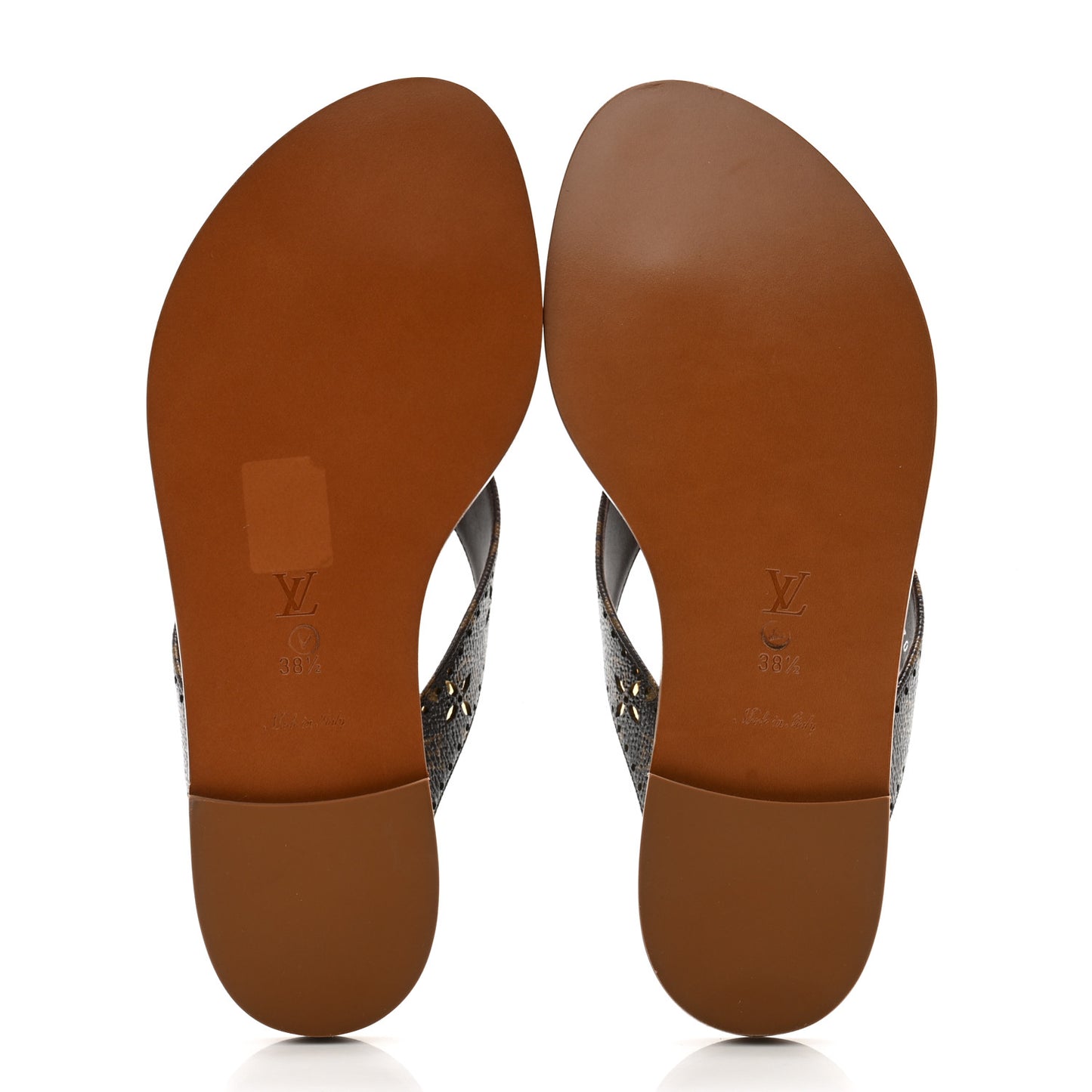 Monogram Sunny Flat Thong Sandals 38.5 Brown