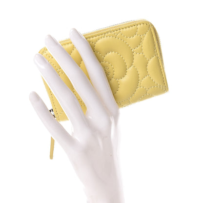 Chanel Lambskin Camellia Embossed Zip Coin Purse Yellow 2 of 8