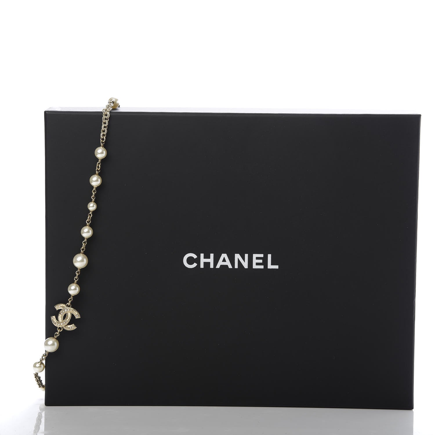 Chanel Graduated Pearl Crystal Twisted CC Long Necklace Gold 5 of 5
