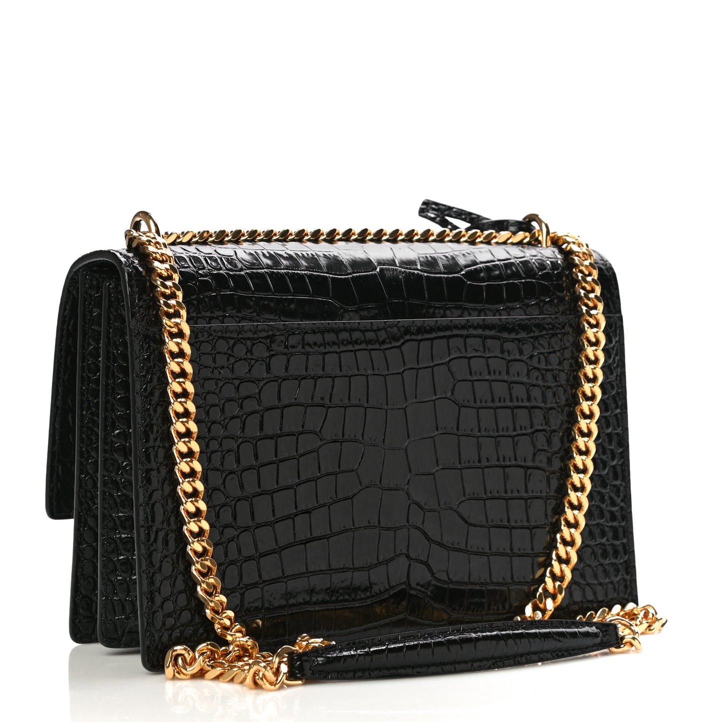 Calfskin Crocodile Embossed Medium Monogram Sunset Black