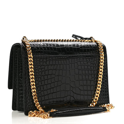 Saint Laurent Calfskin Crocodile Embossed Medium Monogram Sunset Black 2 of 10