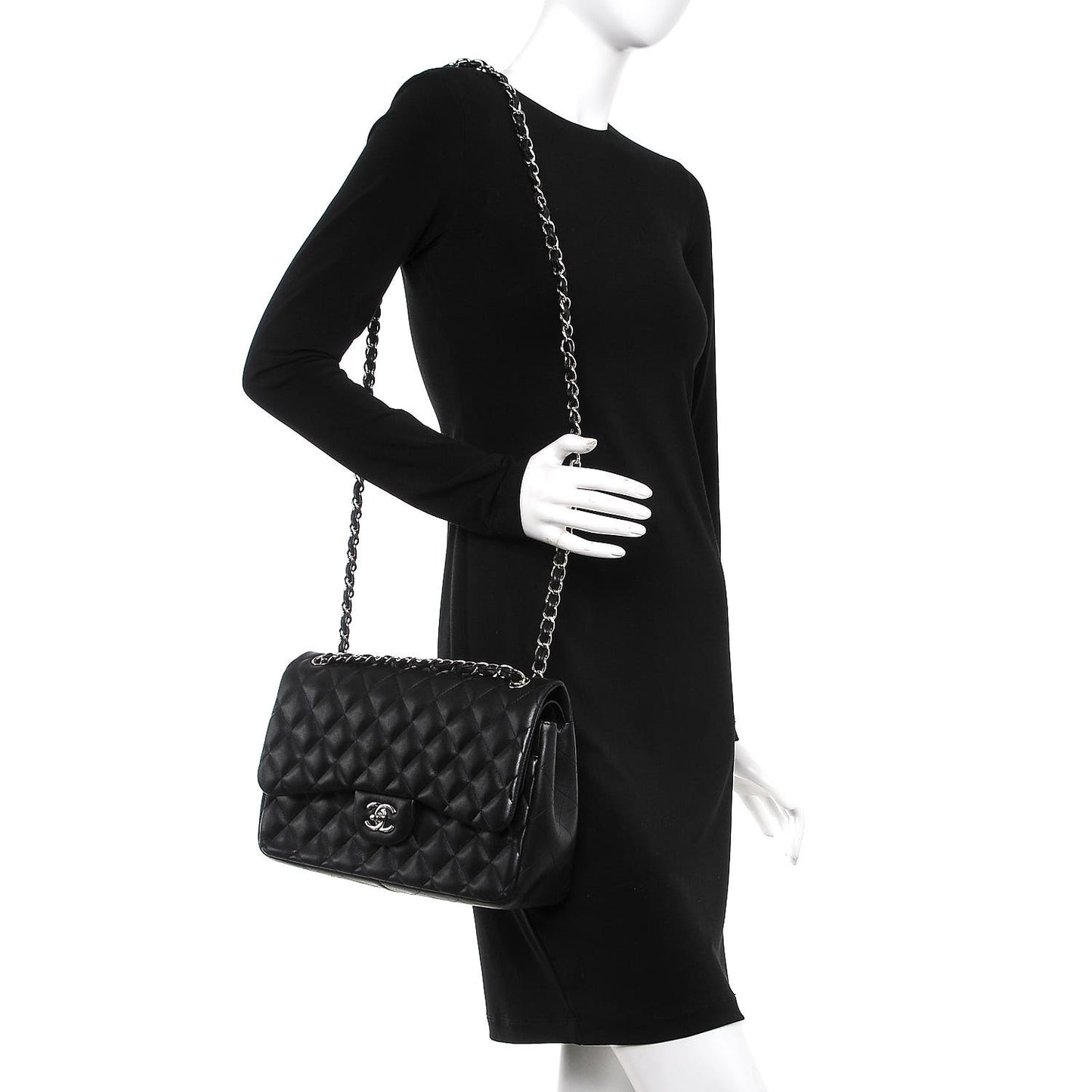 Lambskin Quilted Jumbo Double Flap Black