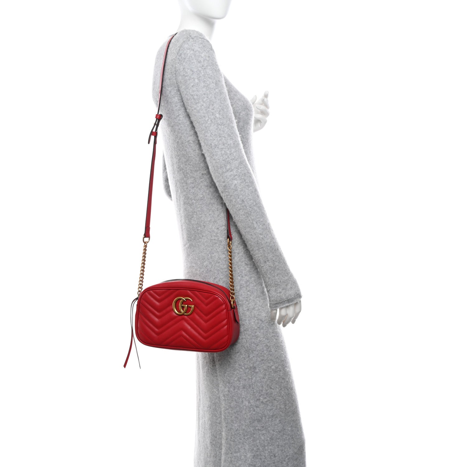Gucci Calfskin Matelasse Small GG Marmont Chain Shoulder Bag Hibiscus Red 2 of 12