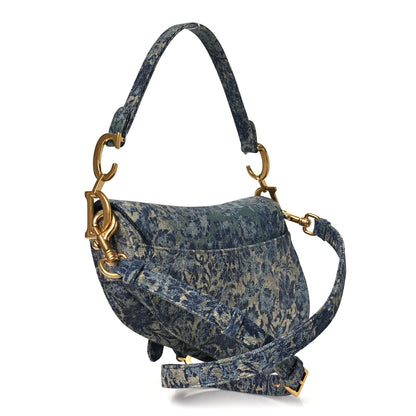 Christian Dior Denim Brocart Embroidered Saddle Bag Blue 3 of 11