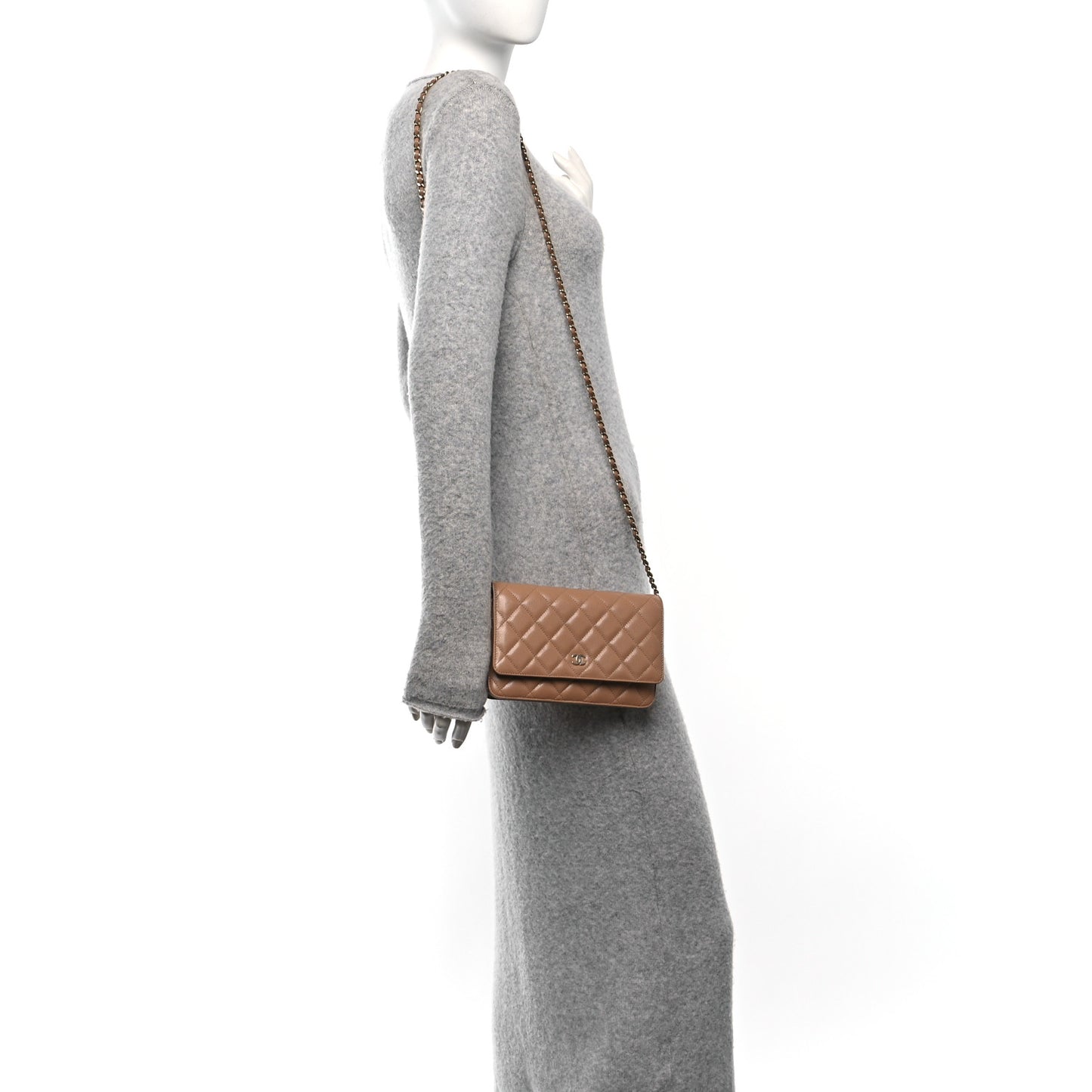 Caviar Quilted Wallet on Chain WOC Dark Beige