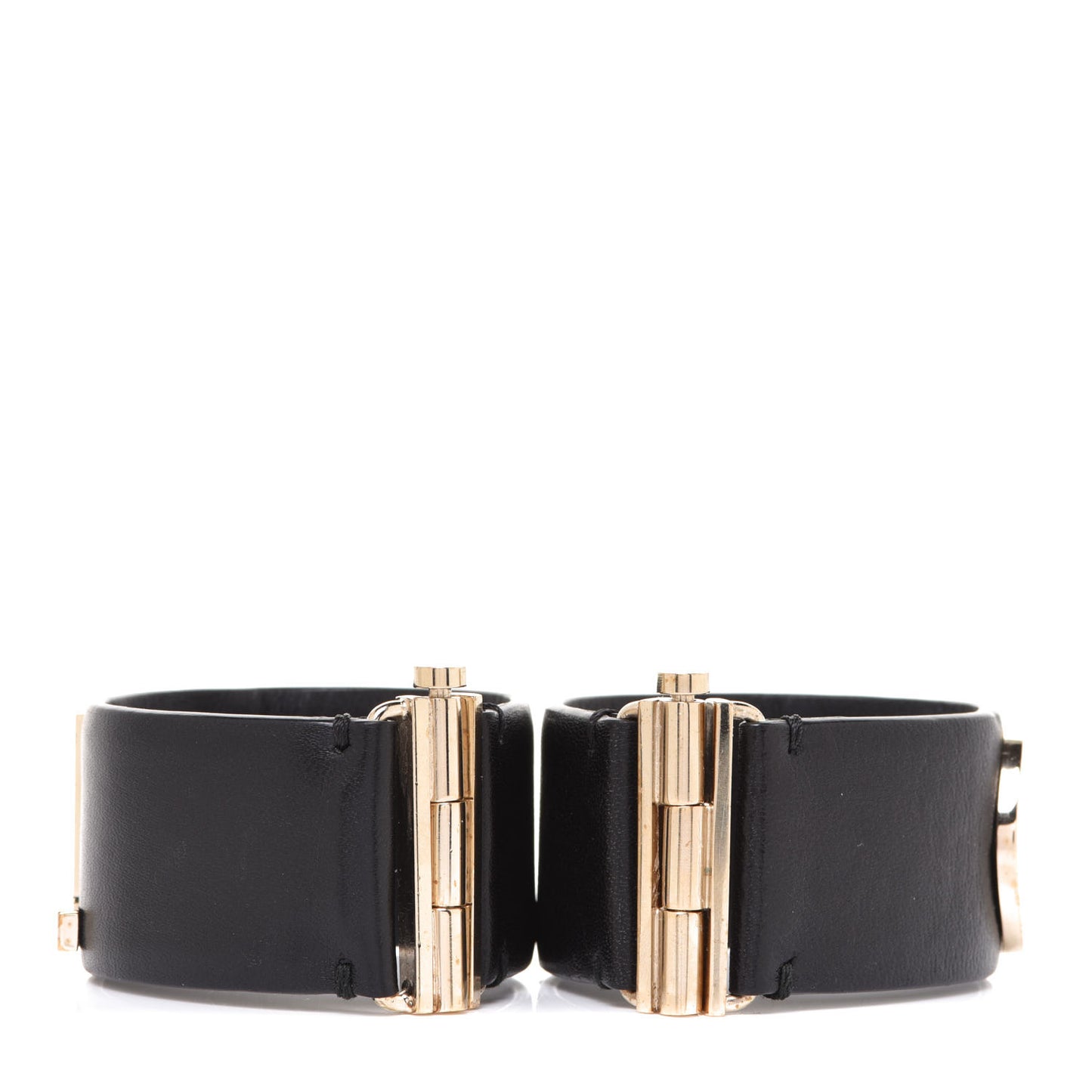 Lambskin Cha-Nel Logo Cuff Set S Gold Black