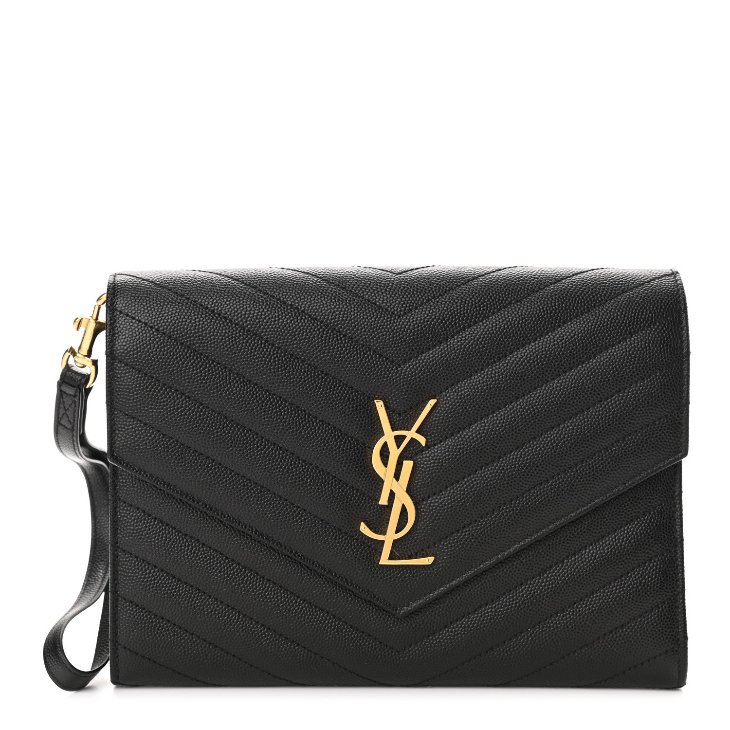 Saint Laurent Grain De Poudre Matelasse Chevron Monogram Envelope Clutch Black 1 of 11