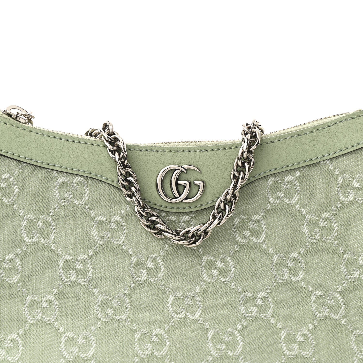 Gucci Denim GG Monogram Calfskin Small Shoulder Bag Pale Green 8 of 9