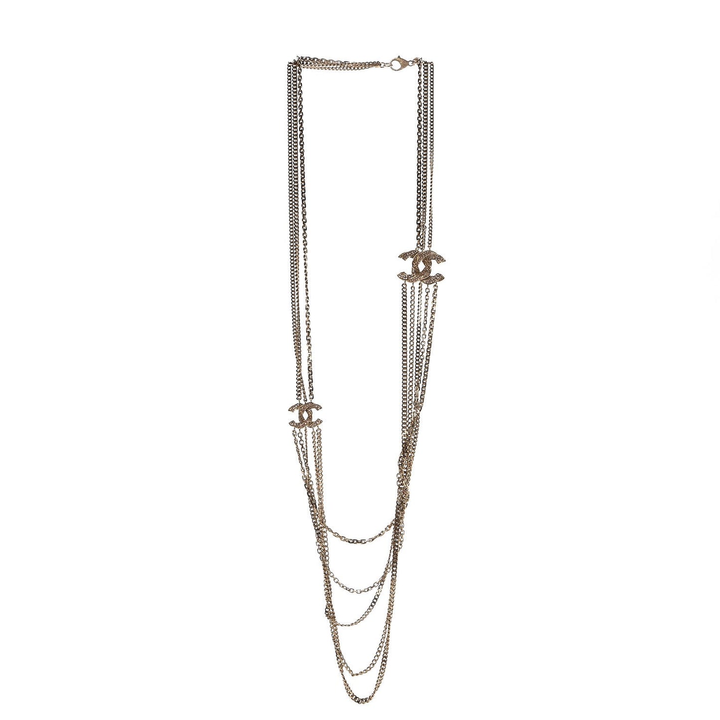 Crystal CC Multi Strand Chain Necklace Gold