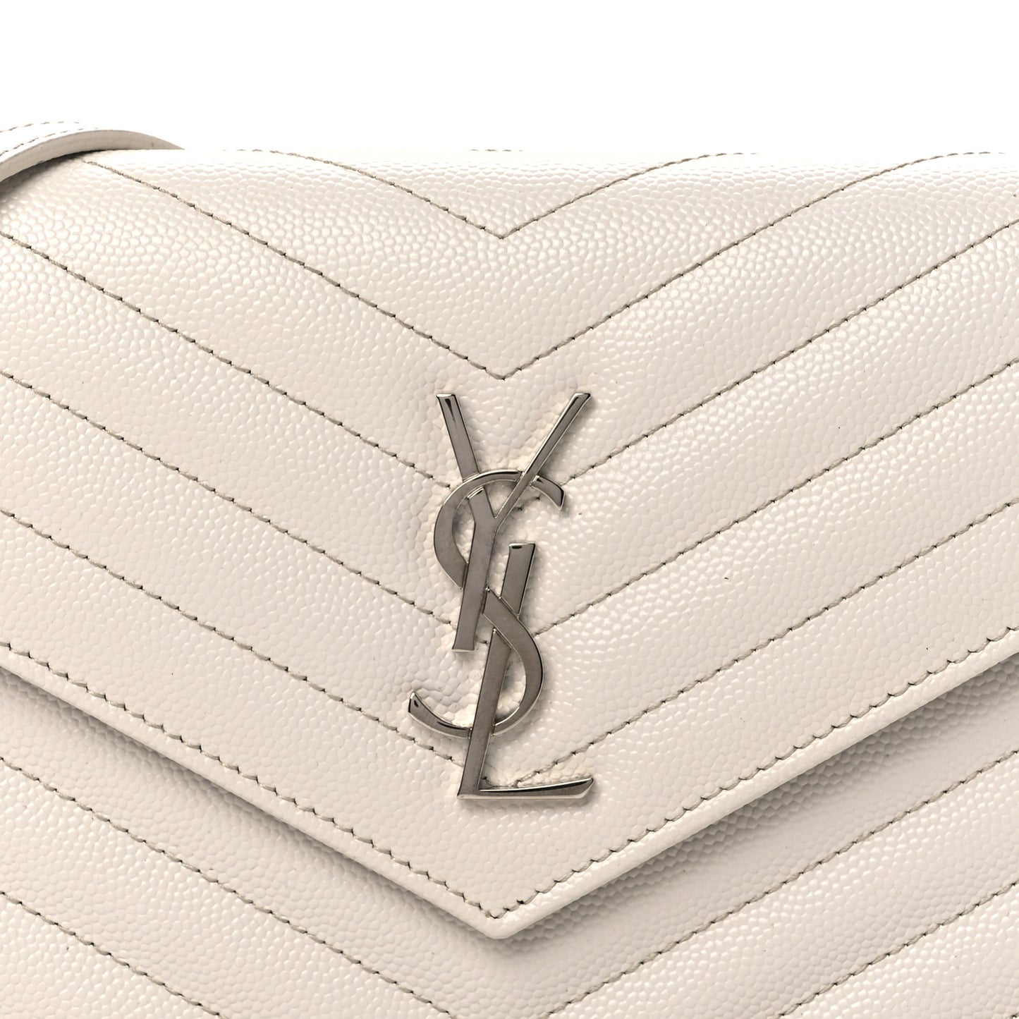 Grain De Poudre Matelasse Chevron Monogram Envelope Chain Wallet Optical White