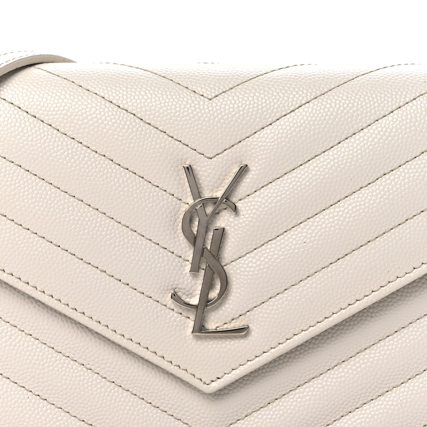 Saint Laurent Grain De Poudre Matelasse Chevron Monogram Envelope Chain Wallet Optical White 8 of 11