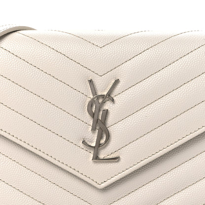 Saint Laurent Grain De Poudre Matelasse Chevron Monogram Envelope Chain Wallet Optical White 8 of 11