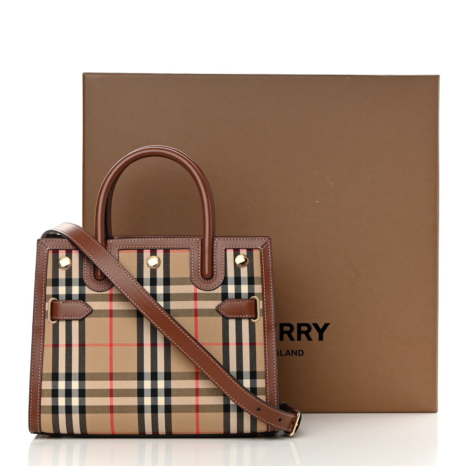 Burberry Calfskin Vintage Check Mini Two Handle Title Bag Archive Beige 11 of 11
