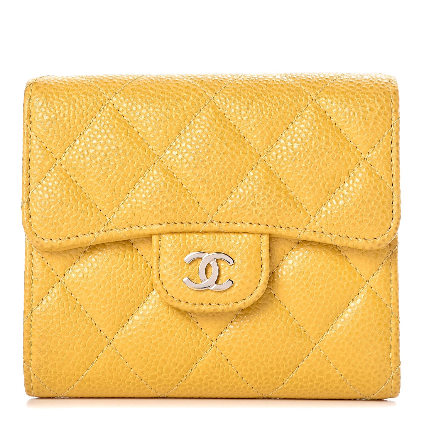 Caviar Quilted Compact Flap Wallet Yellow