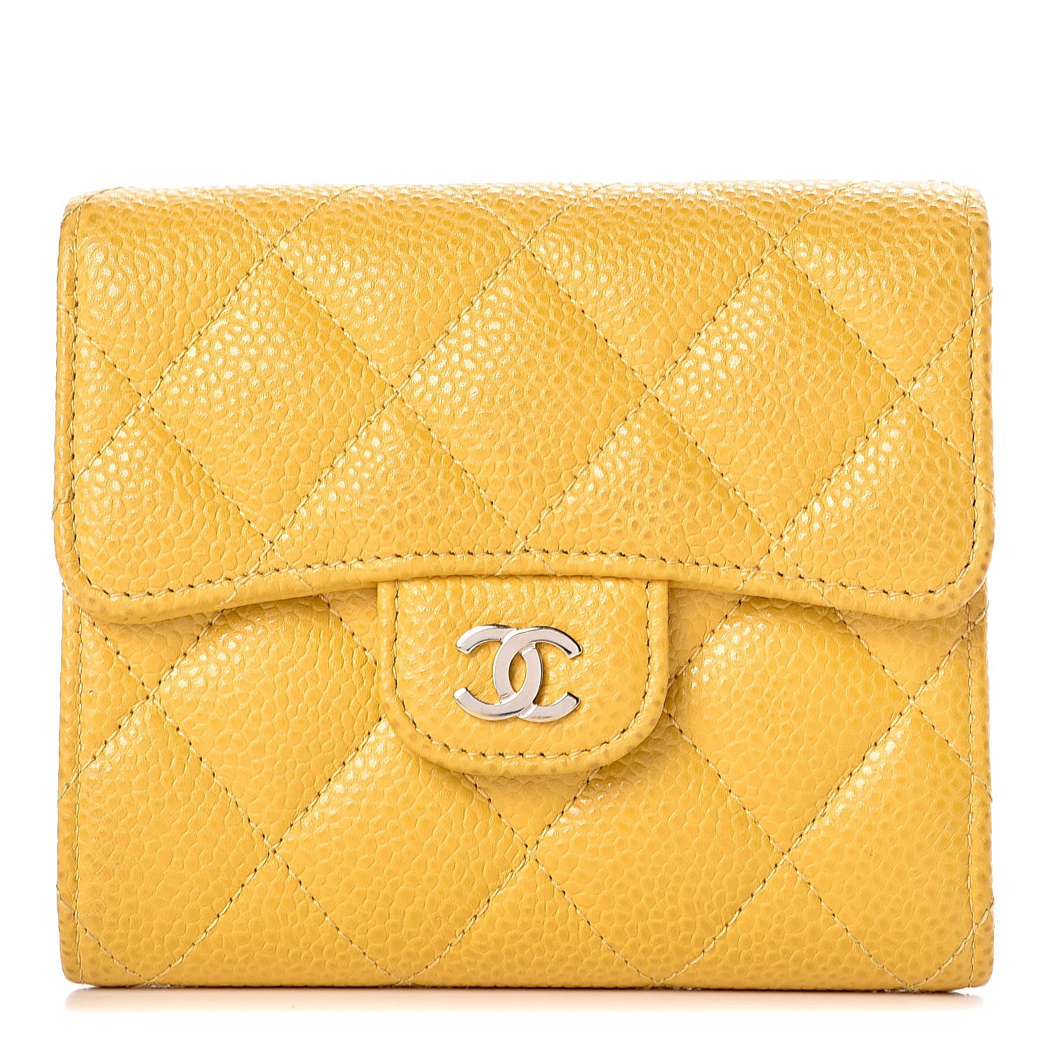 Chanel Caviar Quilted Compact Flap Wallet Yellow 1 of 10