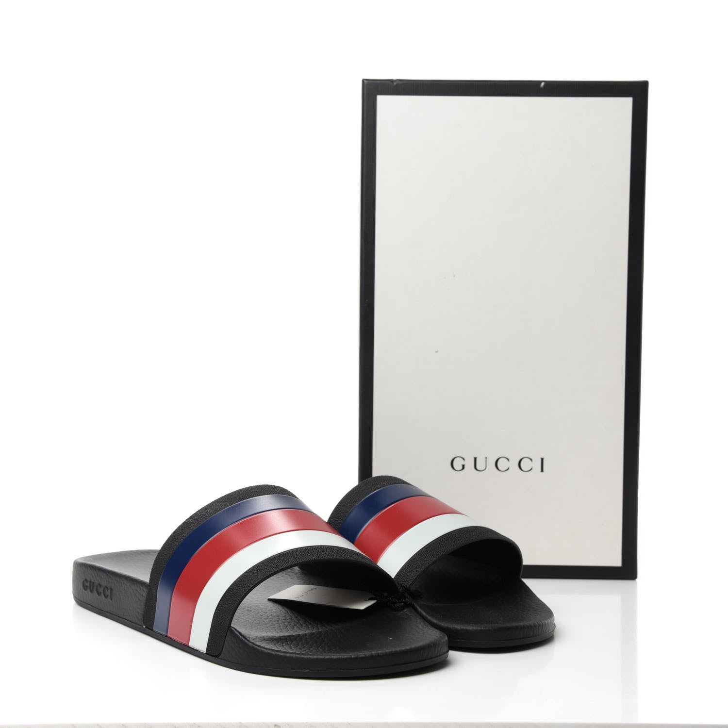 Gucci Rubber Web Mens Pool Slide Sandals 13 Black Mystic White Hibiscus Red Marine 8 of 8