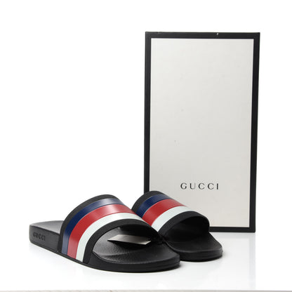 Gucci Rubber Web Mens Pool Slide Sandals 13 Black Mystic White Hibiscus Red Marine 8 of 8