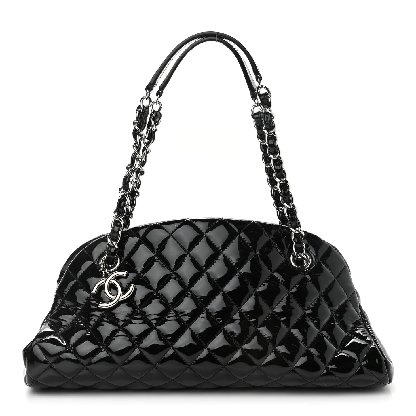 Patent Quilted Medium Just Mademoiselle Bowling Bag Black