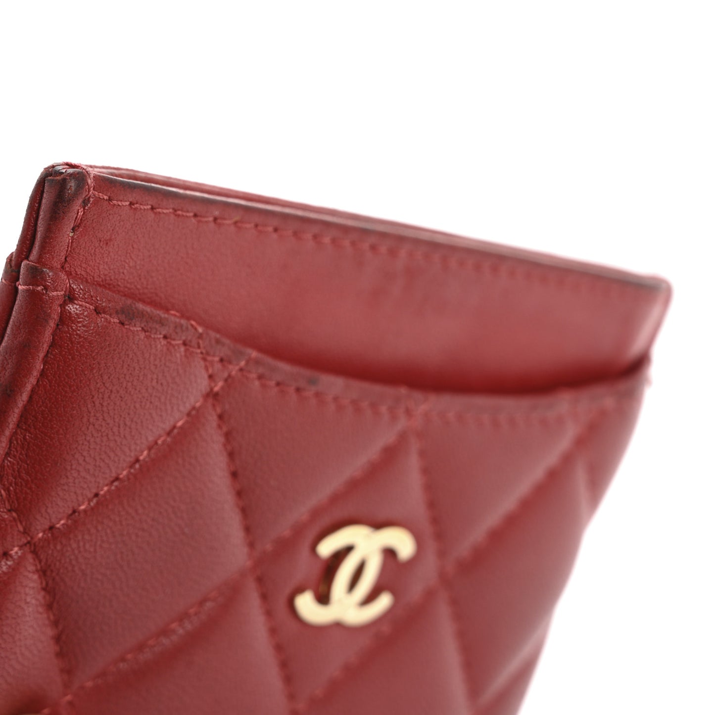 Lambskin Quilted Card Holder Red