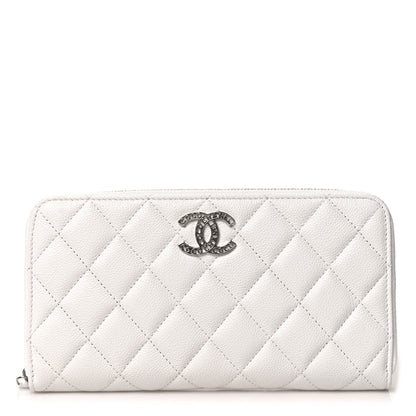 Chanel Caviar Quilted Coco Chanel Logo CC Large Gusset Zip Around Wallet White 1 of 9