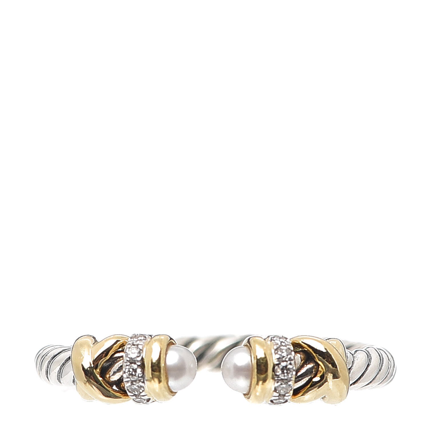 David Yurman Sterling Silver 18K Yellow Gold Diamond Pearl Petite Helena Ring 52 6 1 of 4