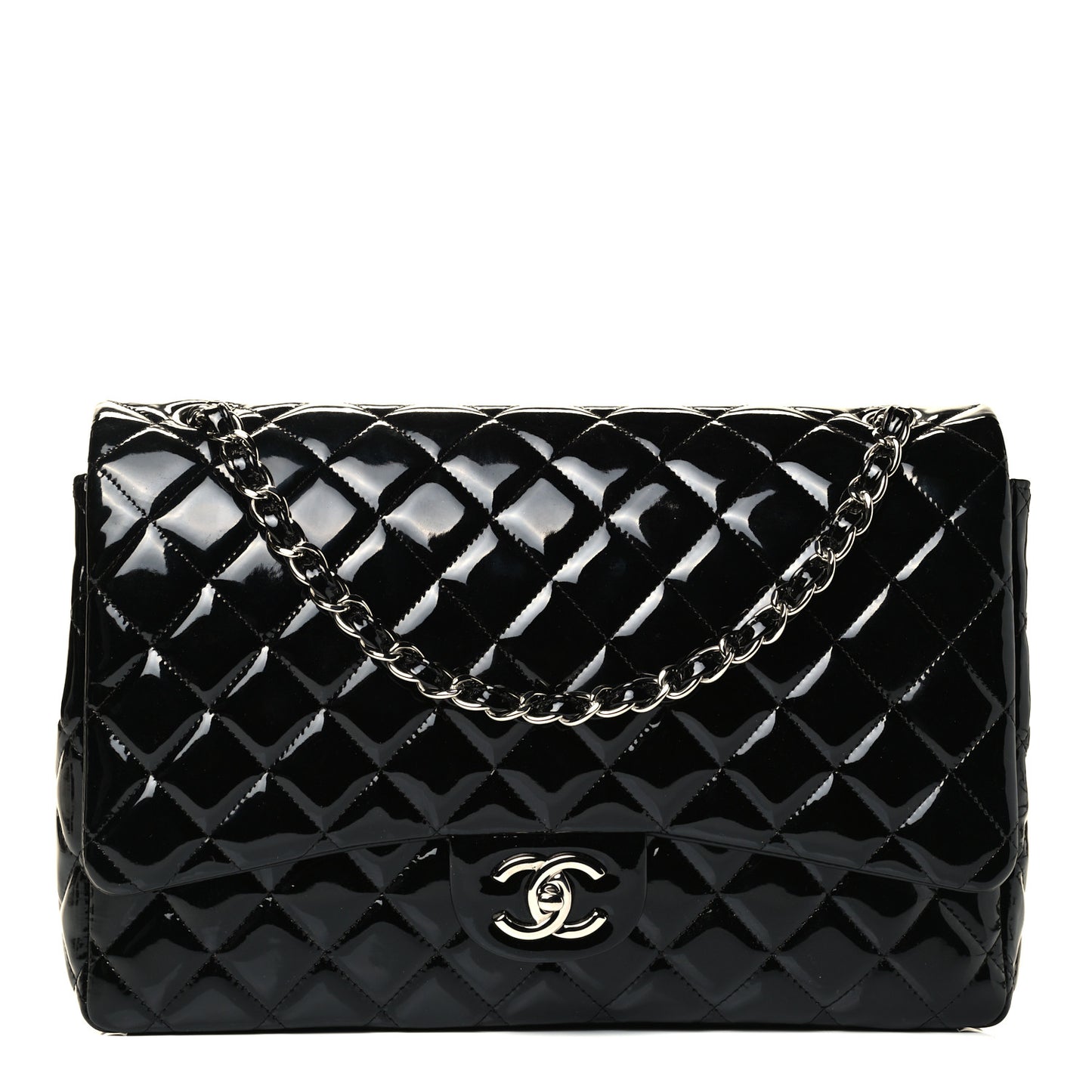 Patent Quilted Maxi Double Flap Black