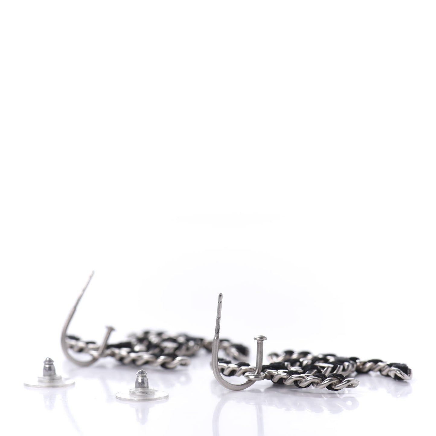 Satin CC Chain Earrings Silver Black