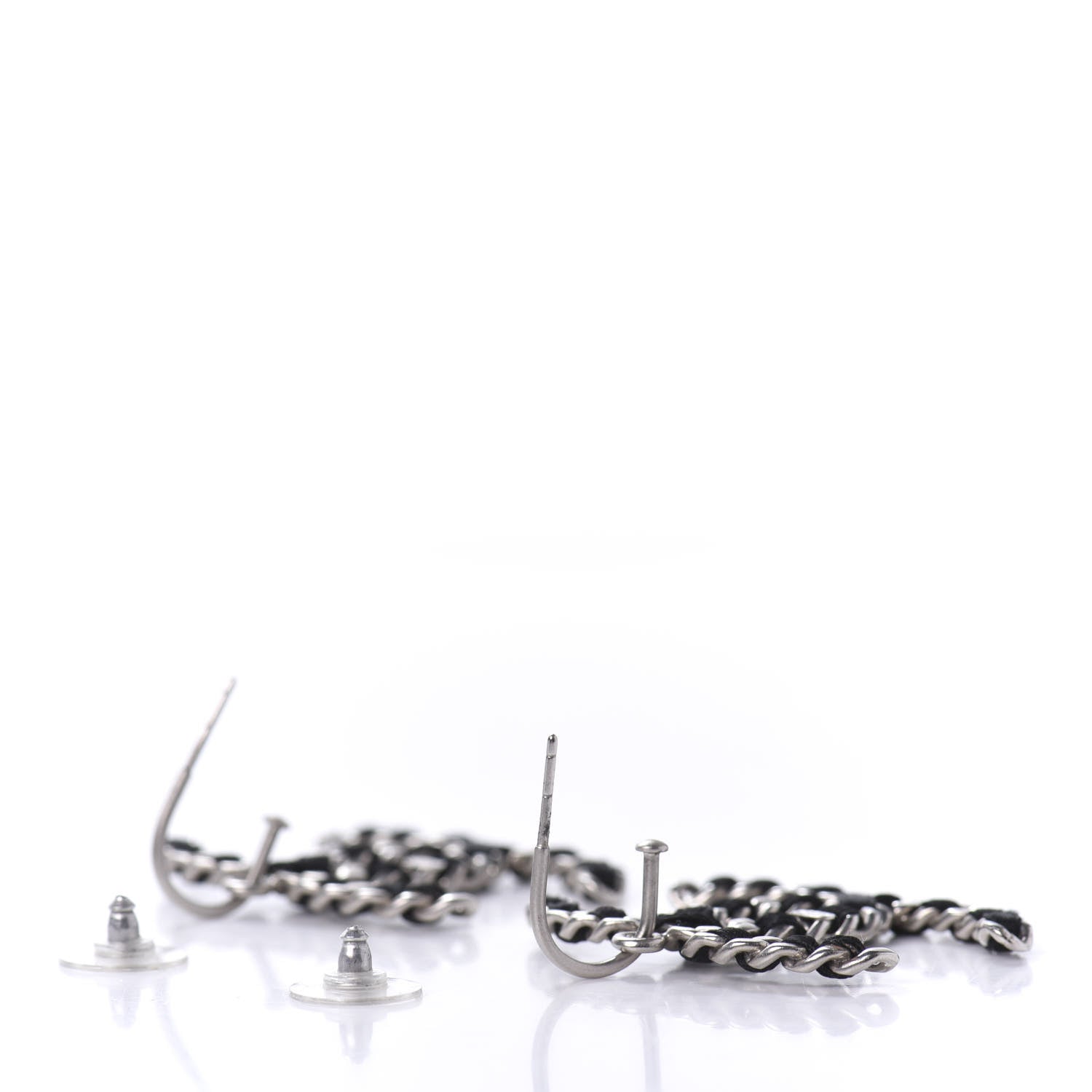 Chanel Satin CC Chain Earrings Silver Black 3 of 4