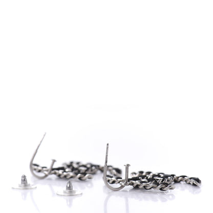 Chanel Satin CC Chain Earrings Silver Black 3 of 4