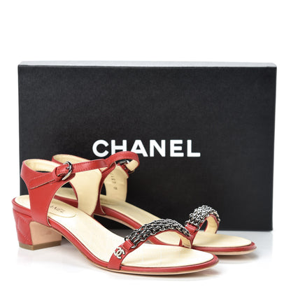 Chanel Lambskin CC Pearl Chain Sandals 38.5 Red 9 of 9