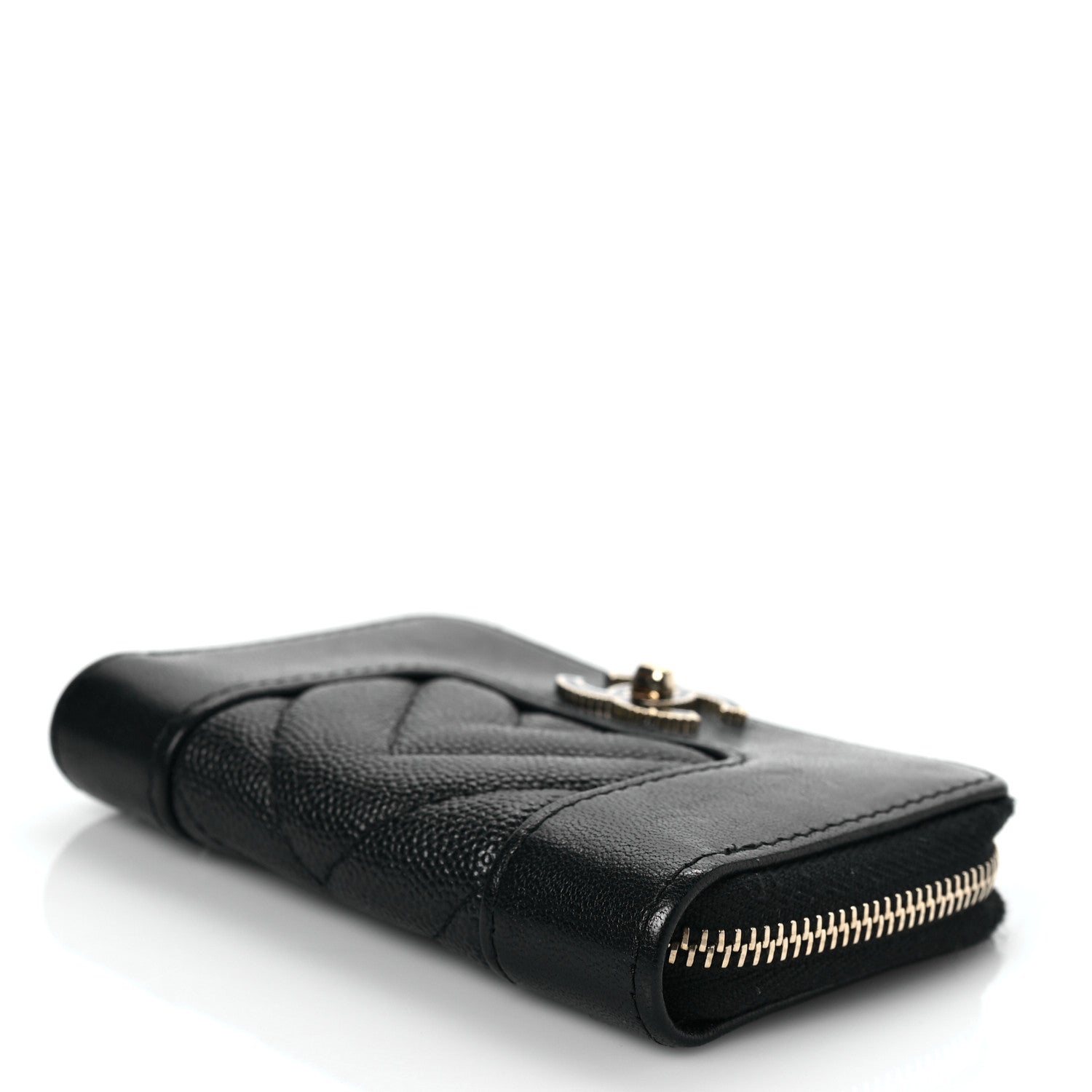 Chanel Caviar Sheepskin Chevron Quilted Vintage Mademoiselle Zip Coin Purse Black 8 of 8