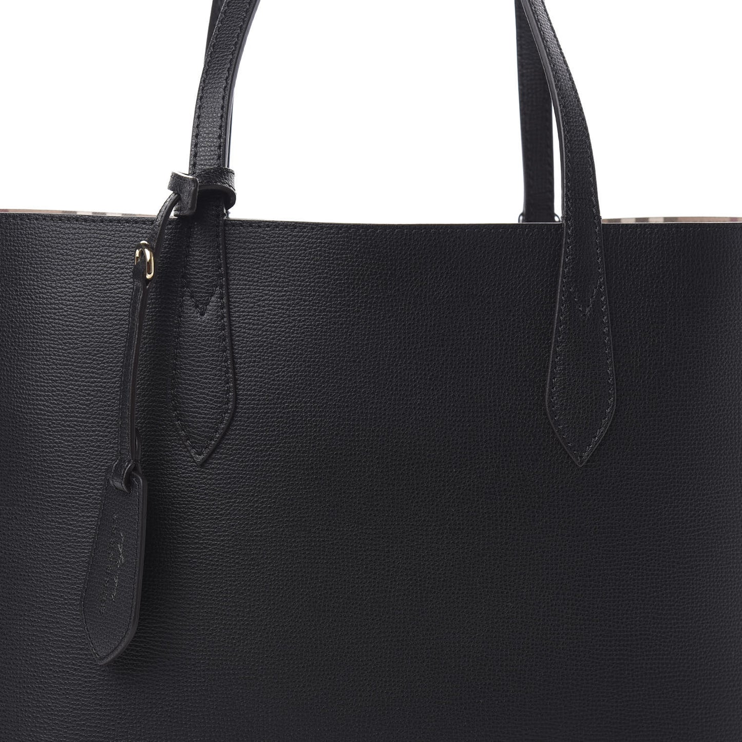 Grainy Calfskin Haymarket Check Medium Reversible Tote Black