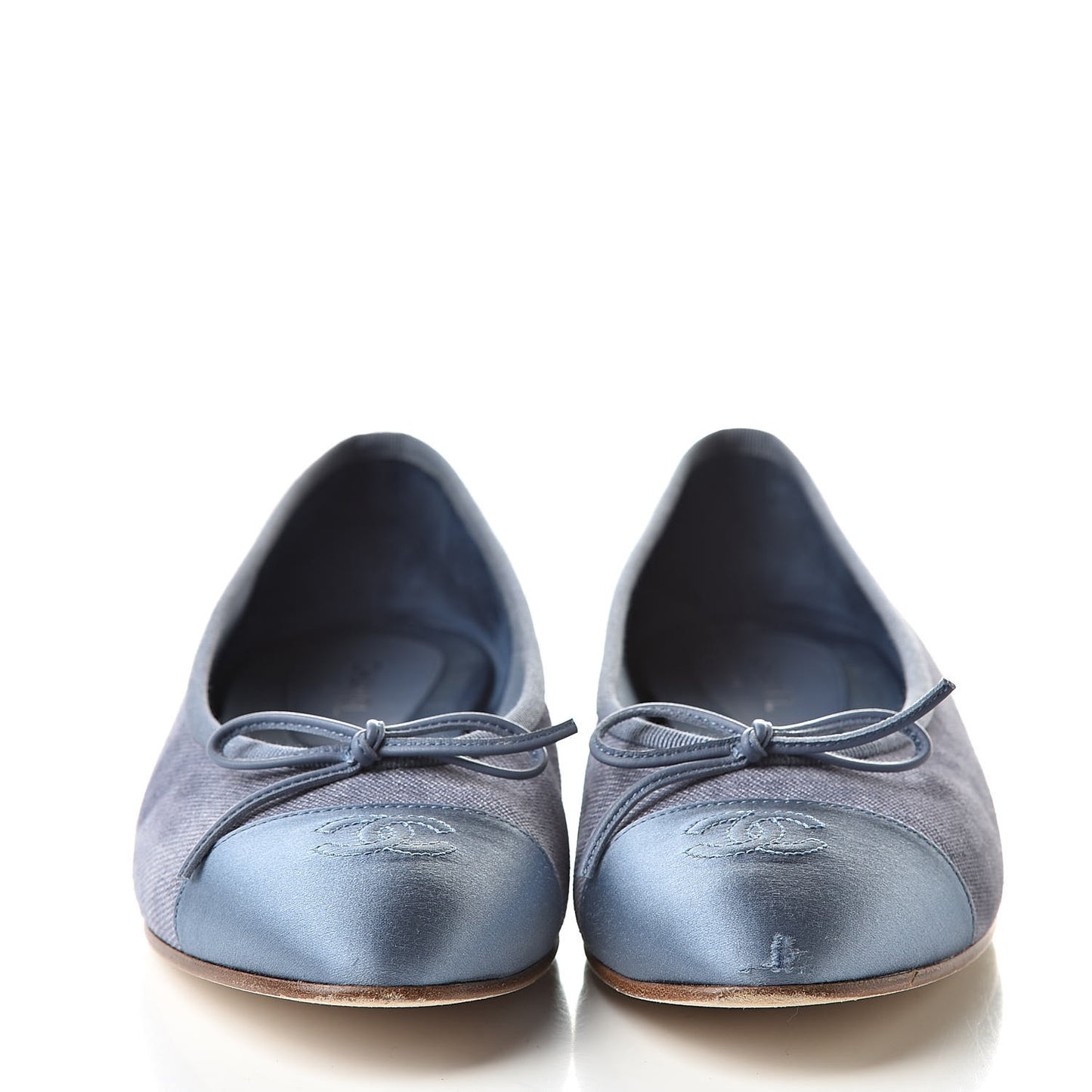 Satin Denim Goatskin CC Cap Toe Ballerina Flats 39.5 Blue