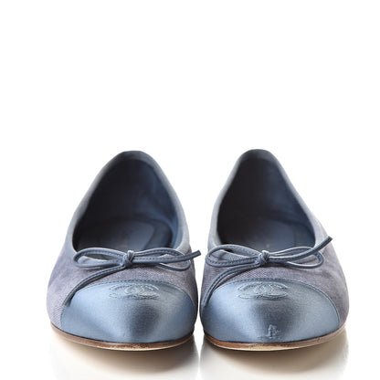 Chanel Satin Denim Goatskin CC Cap Toe Ballerina Flats 39.5 Blue 2 of 15