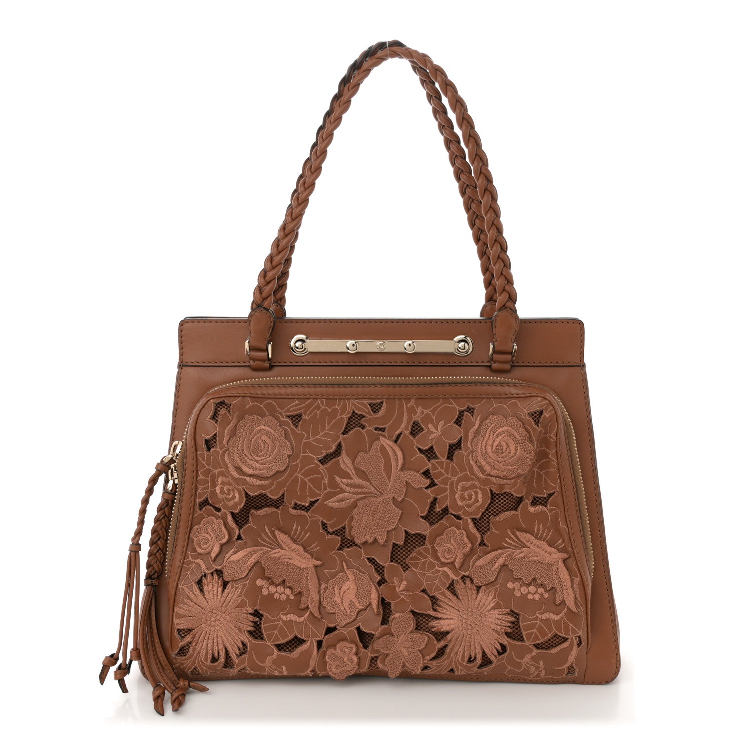 Valentino Garavani Vitello Lace Demetra Satchel Cognac 1 of 10