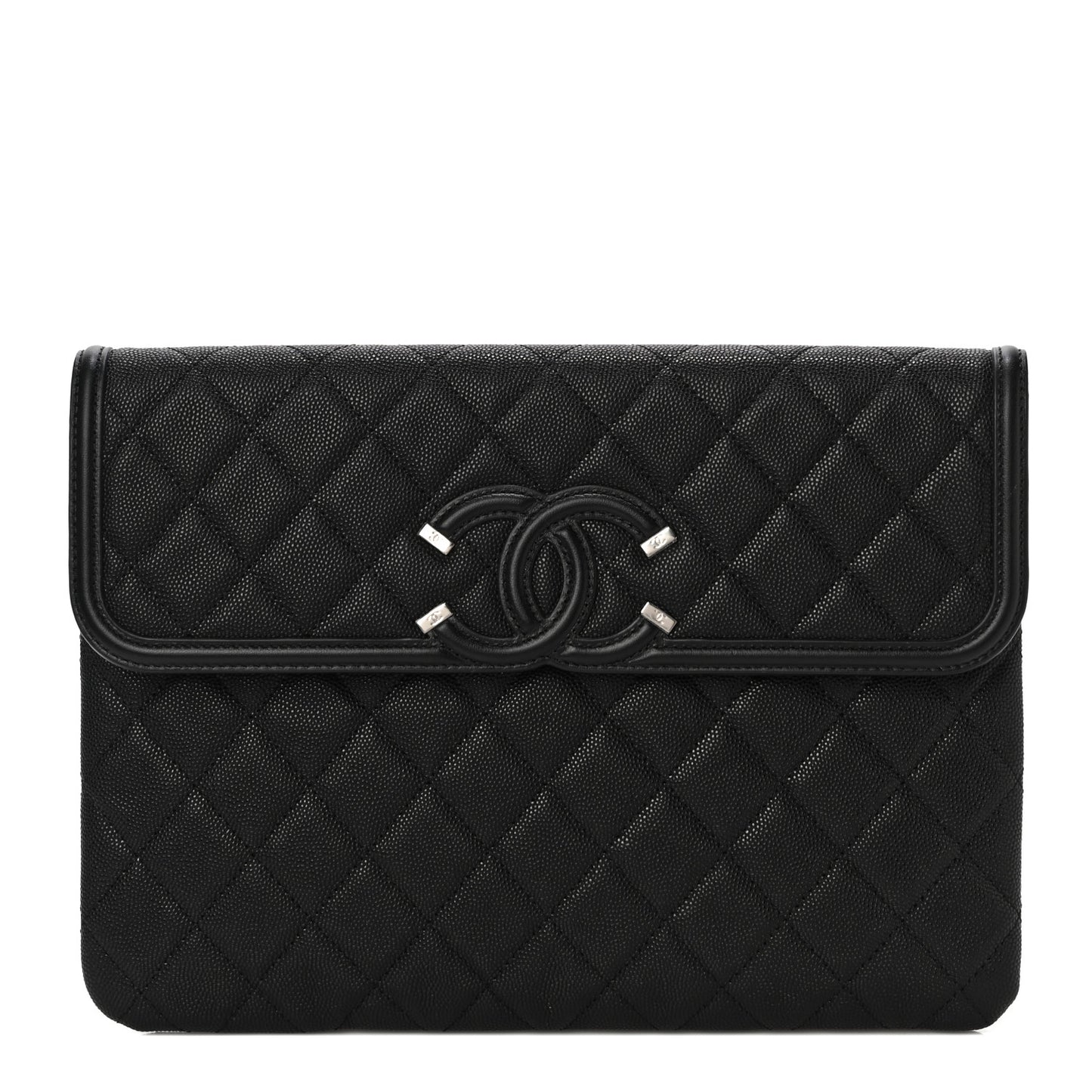 Caviar Quilted Filigree Flap Pouch Black
