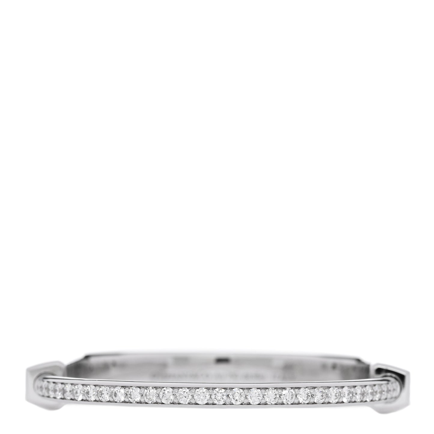 18K White Gold Diamond Tiffany Lock Bangle Pave Bracelet