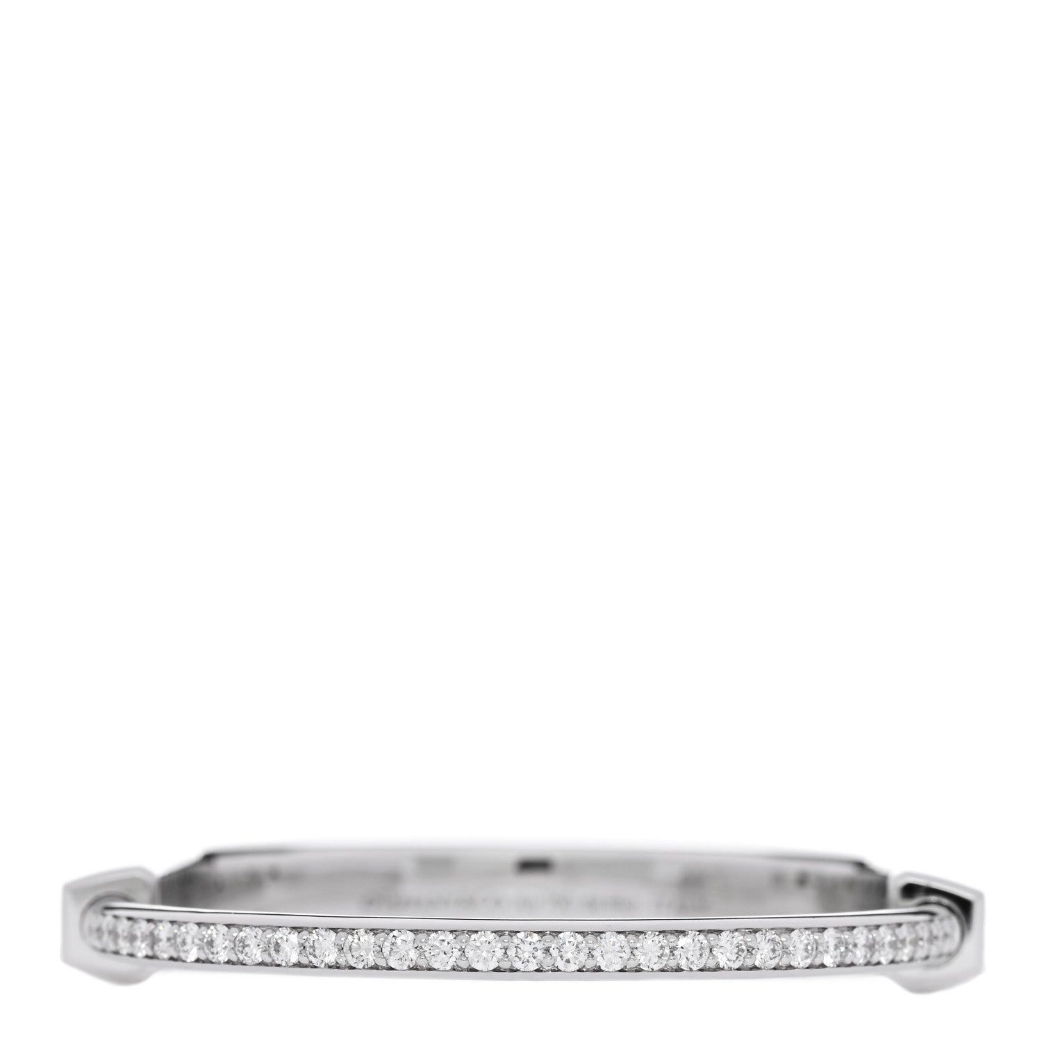 Tiffany 18K White Gold Diamond Tiffany Lock Bangle Pave Bracelet 1 of 5