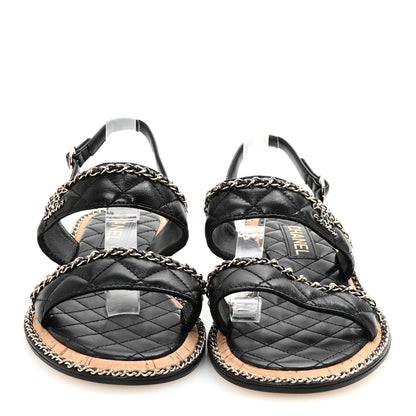Chanel Shiny Lambskin Quilted Chain CC Sandals 41 Black 3 of 9