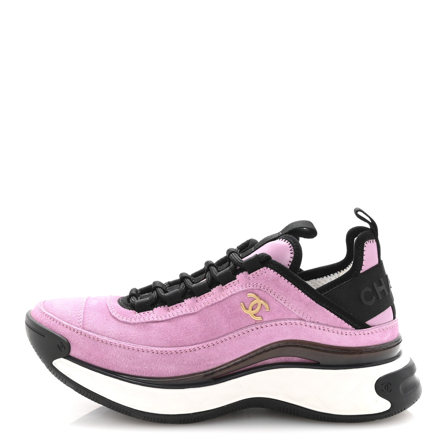 Chanel Suede Calfskin Nylon Grosgrain CC Sneakers 36.5 Dark Pink 1 of 10