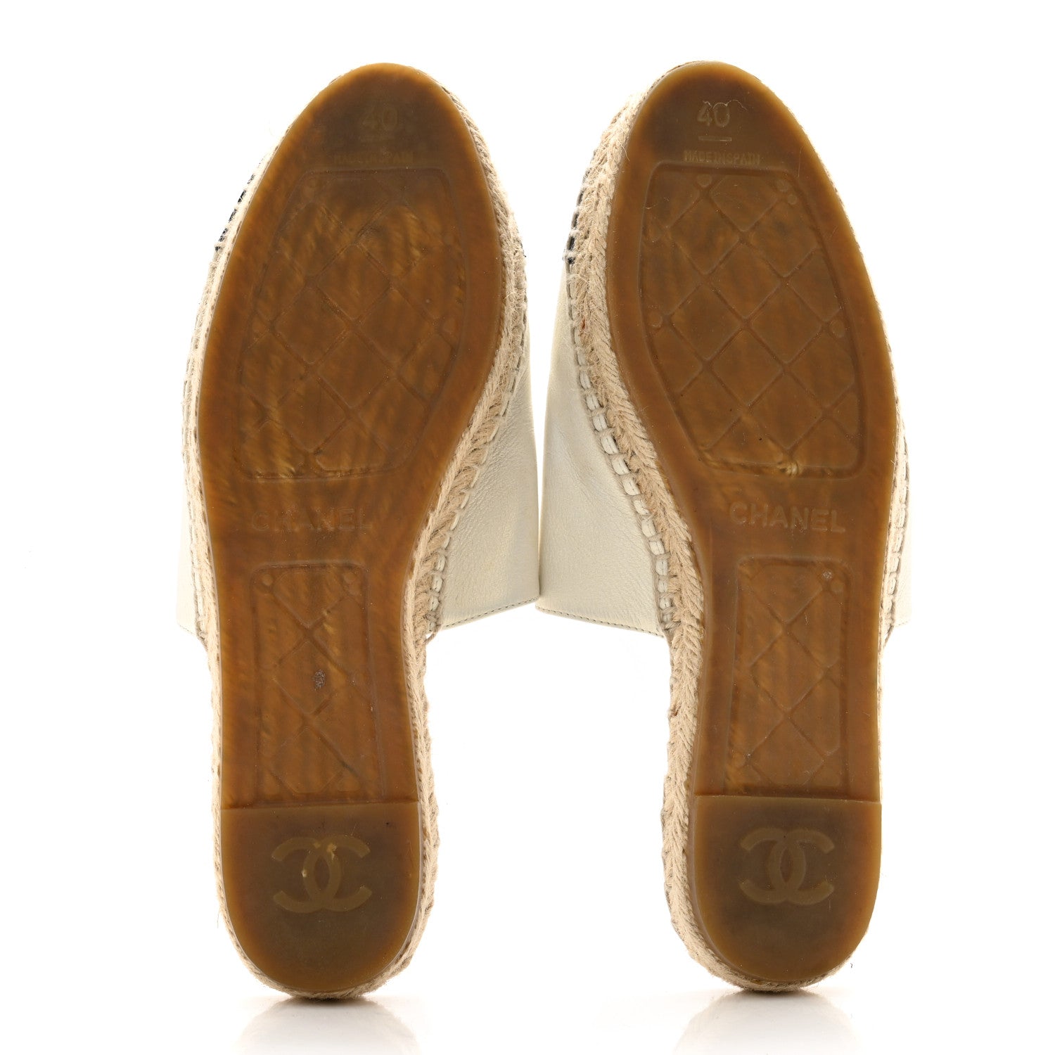 Chanel Iridescent Goatskin CC Espadrille Mules 40 Ivory Black 5 of 10