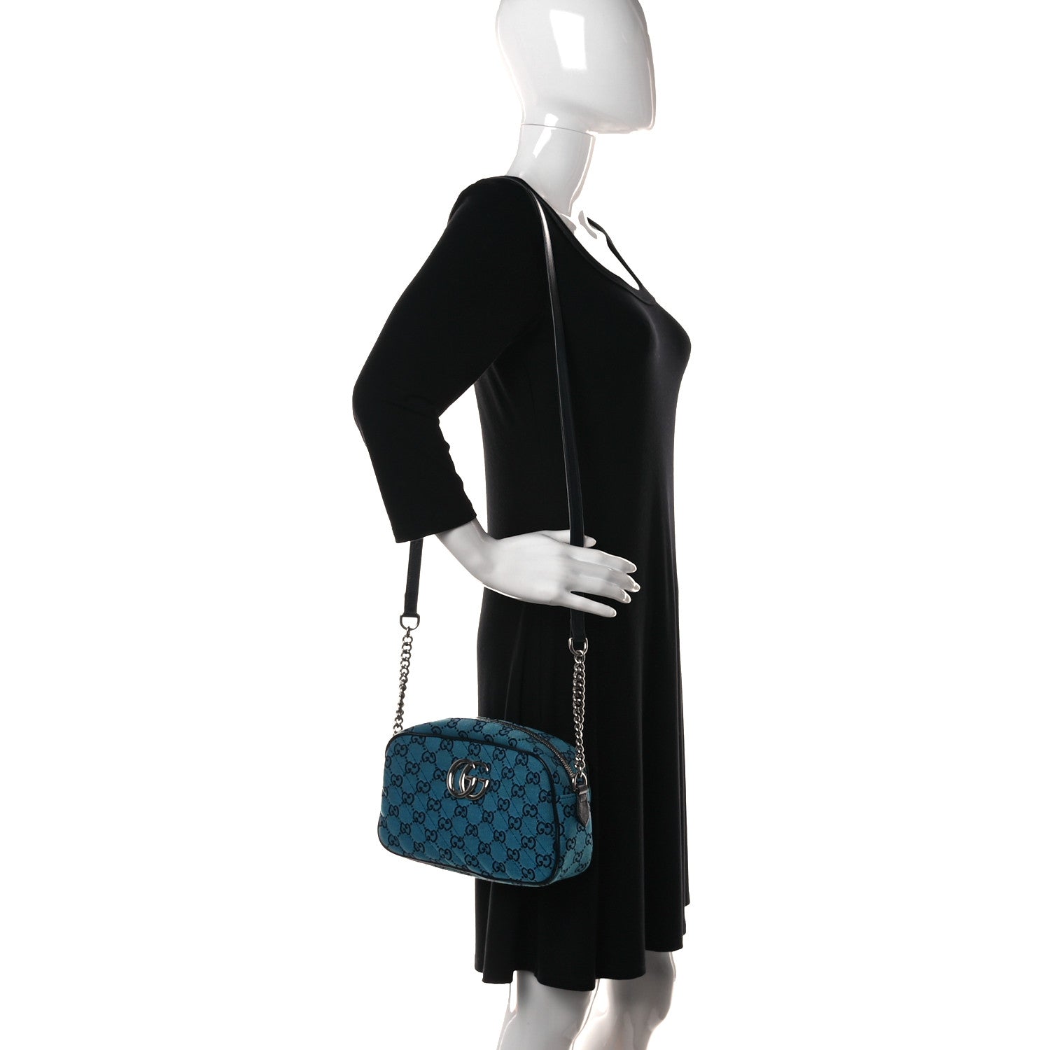 Gucci Monogram Multicolor Matelasse Diagonal Small GG Marmont Chain Shoulder Bag Light Blue 2 of 7