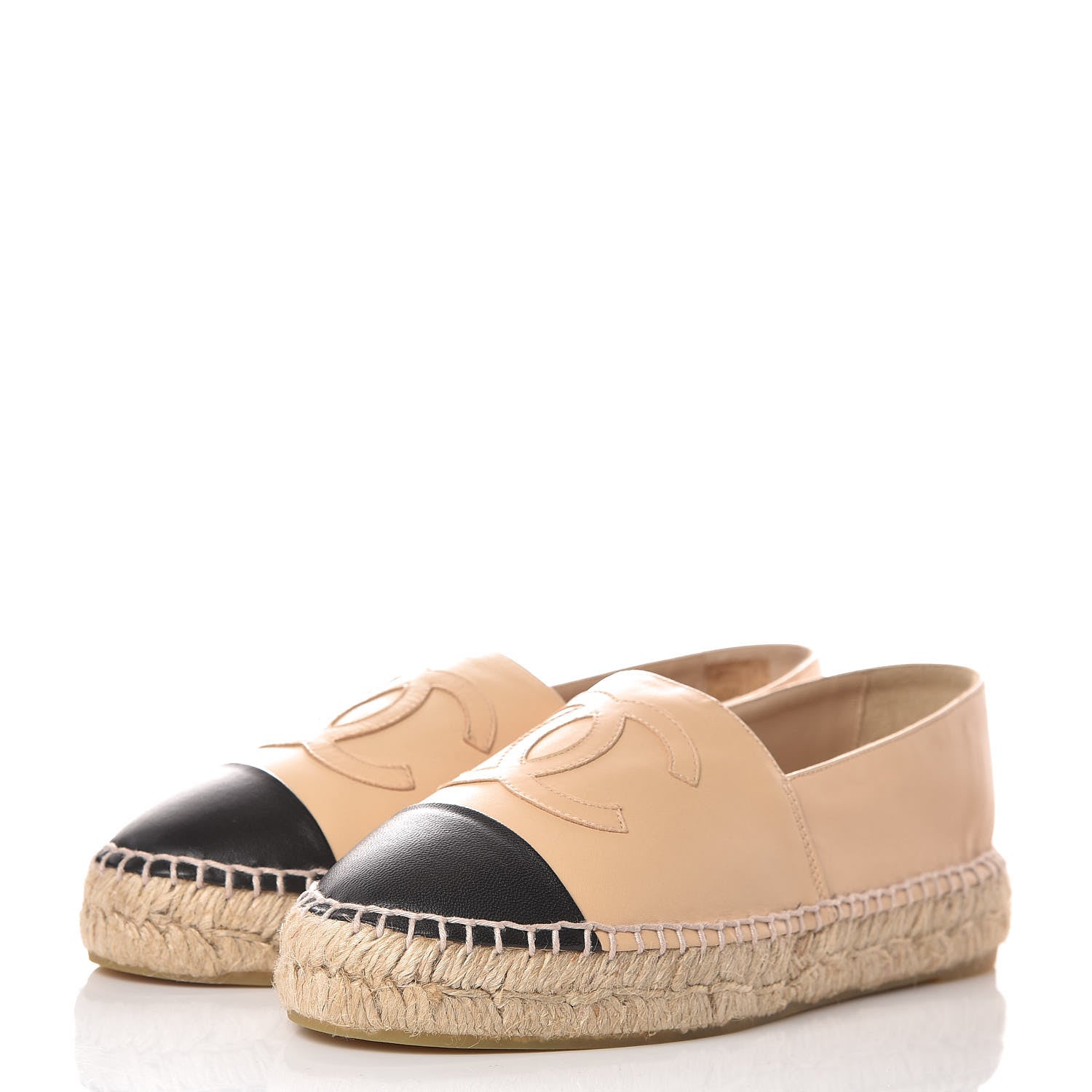 Chanel Lambskin CC Espadrilles 38 Beige Black 3 of 10