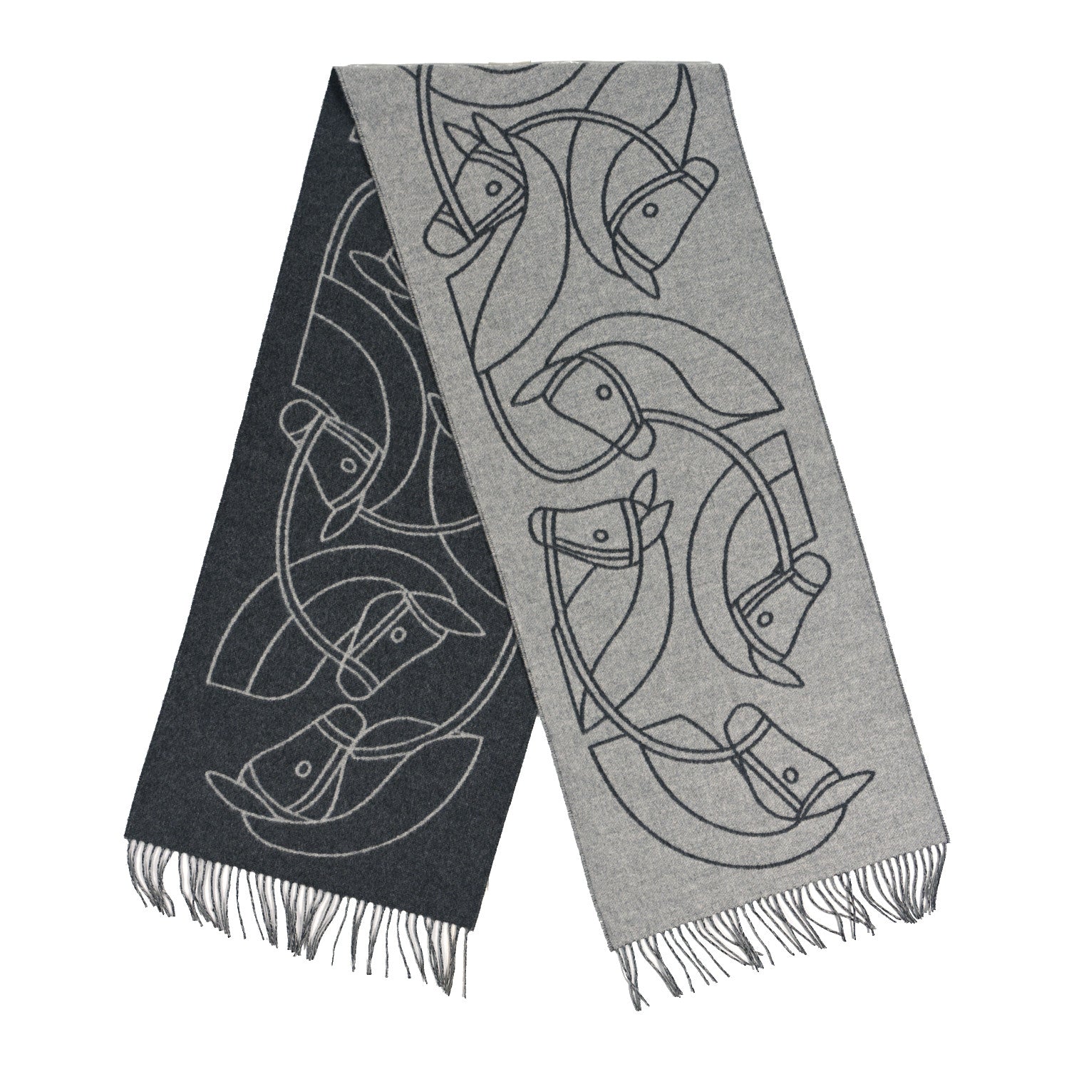 Hermes Cashmere Casaque Entrelacs Equestres Muffler Anthracite Gris Clair 2 of 3