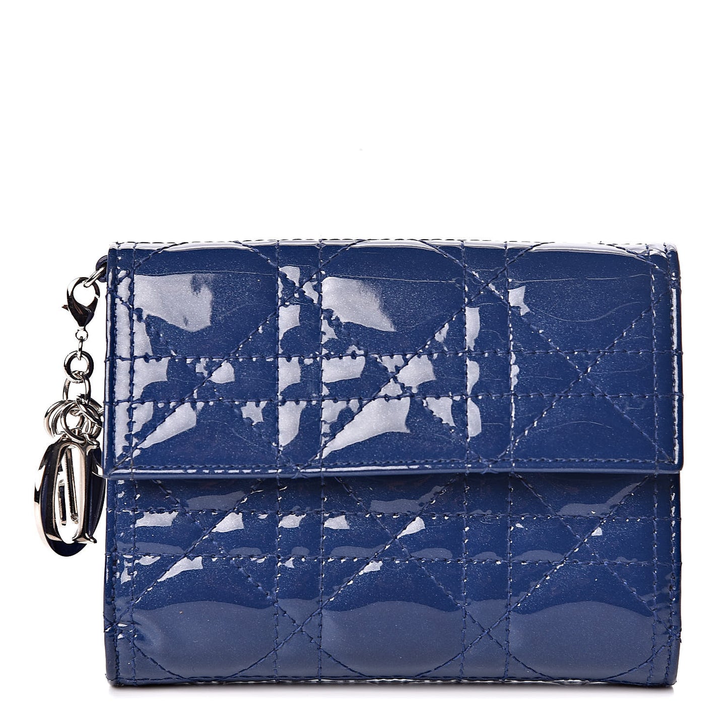Patent Cannage Lady Dior Compact Wallet Blue