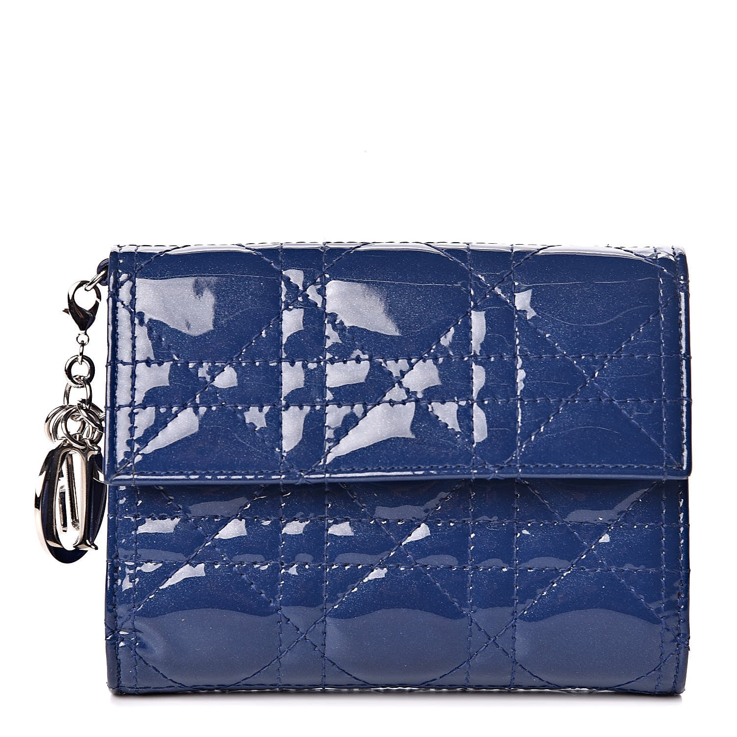 Christian Dior Patent Cannage Lady Dior Compact Wallet Blue 1 of 11