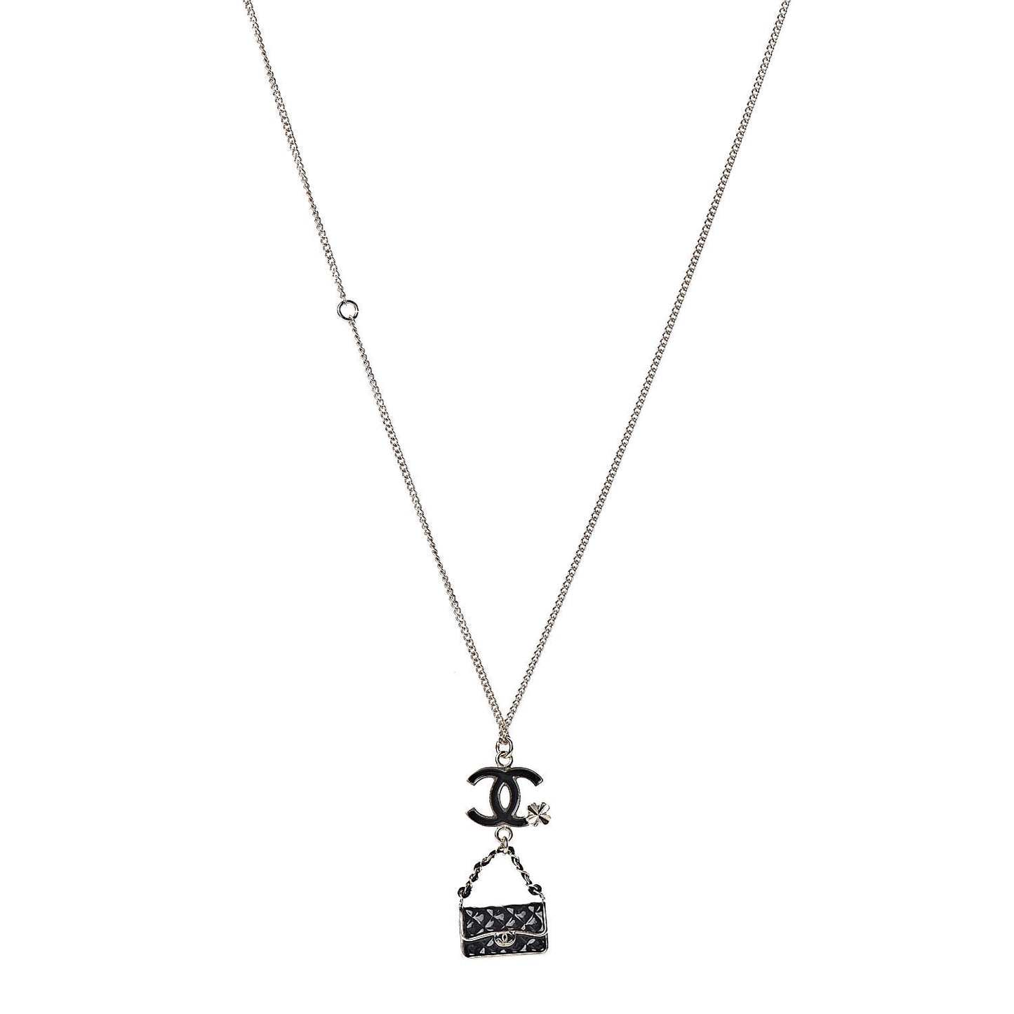 Enamel Charming Chic Classic Flap CC Charm Necklace Black