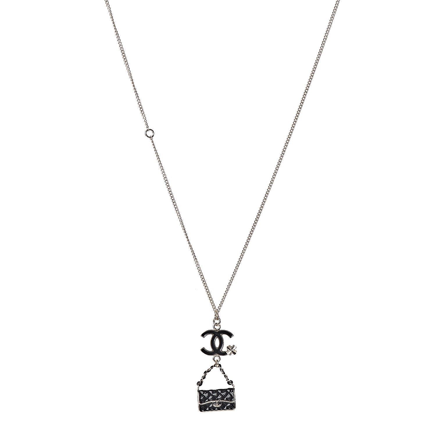 Chanel Enamel Charming Chic Classic Flap CC Charm Necklace Black 1 of 6